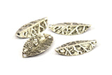 Silver Leaf Connector, 12 Antique Silver Plated Brass Leaf Connectors (26x13mm) A0461