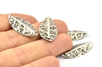 Silver Leaf Connector, 12 Antique Silver Plated Brass Leaf Connectors (26x13mm) A0461