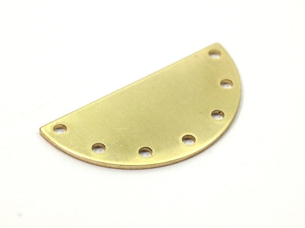 Half Moon Charm, 10 Raw Brass Semi Circle Blanks With 7 Holes (30x15x0.80mm) B0160