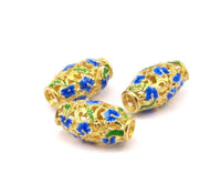 Brass Enamel Oval Blue Beads 2 Pcs (24x13mm) Hole Size 5.50mm B-2