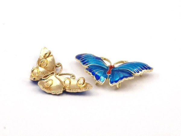 Brass Enamel 2 Butterfly Connector- Hidden Hole (30x15mm)  B-2