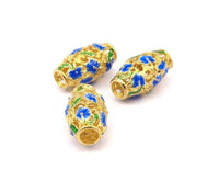 Brass Enamel Oval Blue Beads 2 Pcs (24x13mm) Hole Size 5.50mm B-2