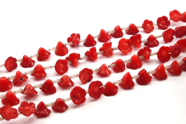 Kırmızı Mercan Çiçek Boncukları 15,5 İnç Tam Tel (9x6mm) T086