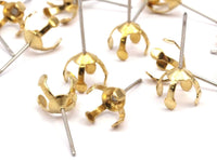 Stainless Steel Earring, 50 Stainless Steel Earring Posts With Raw Brass 8 Mm Pad Bs 1263