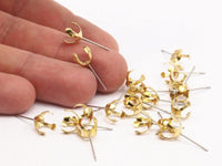 Stainless Steel Earring, 50 Stainless Steel Earring Posts With Raw Brass 8 Mm Pad Bs 1263