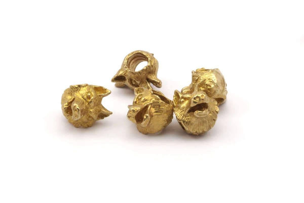 Brass Wolf Beads, Raw Brass Wolf Bracelet Parts (11x10mm) N0377
