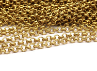 3 M. Raw Brass Open Link Rolo Belcher Chain , ( 3.2mm ) Bs 1017