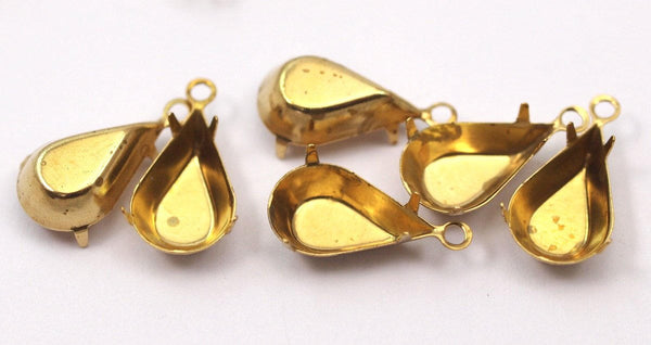 Pear Drop Prong Setting, 50 Raw Brass Pear Drop 4 Prong Settings (13x8mm) D0504