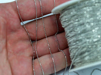 Silver Ball Chain, 5 M - 1mm Silver Tone Brass Faceted Ball Chain - W69 ( Z030 )
