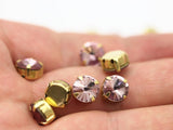 20 Ss39 Light Amethyst Rivoli Sew On Rhinestone Raw Brass Prong Setting 4 Hole Slider 8.3mm