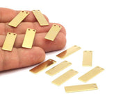 Rectangle Brass Stamping, 12 Raw Brass Rectangle Stamping Blanks With 2 Holes Pendants (25x8x0.80mm) D0335-06 F023