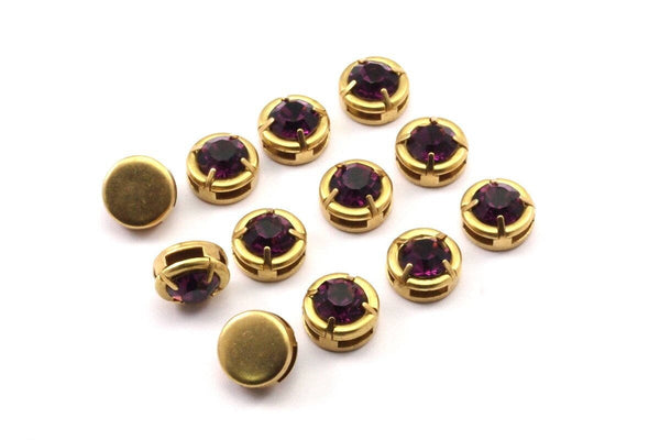 Ametist Swarovski Ayarı, Ham Pirinç Ayarlı 5 Ametist Swarovski Tılsımı, Kolye Uçları (12 mm) Y362-5 Y160