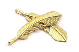 Brass Feather Pendant, Raw Brass Feather Charms, Feather Pendants (51x12x2.35mm) N0178