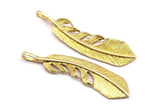 Brass Feather Pendant, Raw Brass Feather Charms, Feather Pendants (51x12x2.35mm) N0178