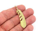 Brass Feather Pendant, Raw Brass Feather Charms, Feather Pendants (51x12x2.35mm) N0178