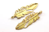 Brass Feather Pendant, Raw Brass Feather Charm, Feather Pendants (46x14mm) N0185