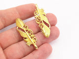 Brass Feather Pendant, Raw Brass Feather Charm, Feather Pendants (46x14mm) N0185