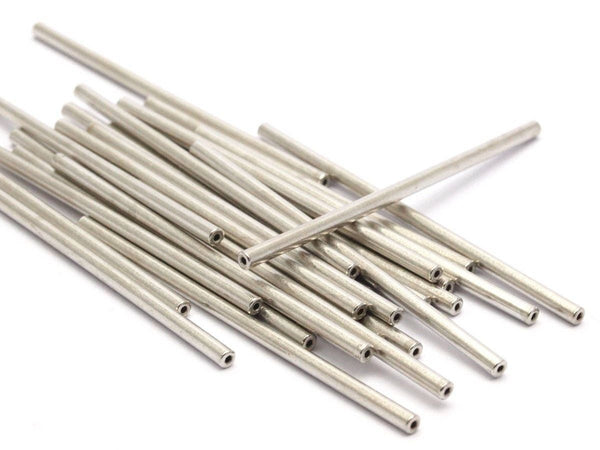 Silver Copper Long Tube, 20 Nickel Free Silver Tone Copper Long Tubes (50x2mm) D0446