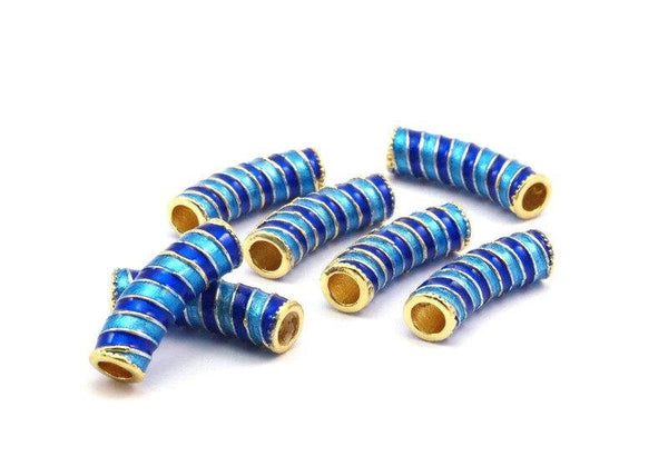 2 Pieces Brass Enamel Striped Tubes (21x6mm) Hole Size 4mm B-2