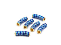 2 Pieces Brass Enamel Striped Tubes (21x6mm) Hole Size 4mm B-2