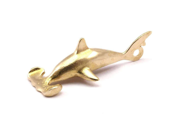 Hammer Fish Pendant, Raw Brass Hammer Fish Charm (51x21mm) N0152