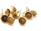 Iron Earring Post, 50 Iron Earring Posts With Raw Brass 10mm Pad, Ear Studs Bs-1270