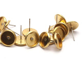 Iron Earring Post, 50 Iron Earring Posts With Raw Brass 10mm Pad, Ear Studs Bs-1270
