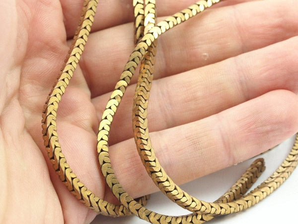 Brass Snake Chain, 1 M Raw Brass Square Snake Chain (3mm) ( Z092 )