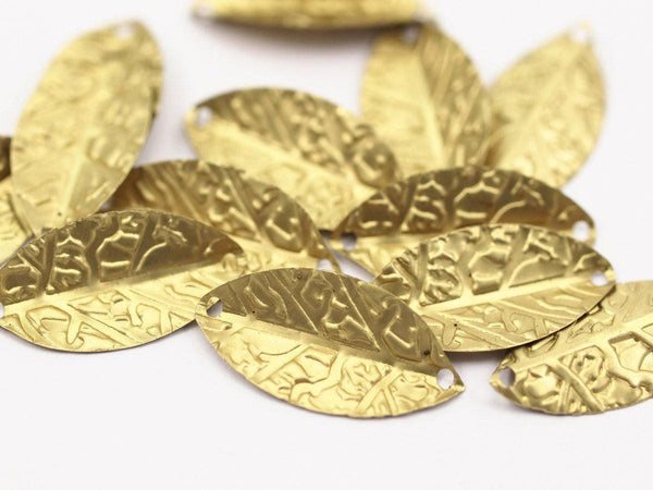 Brass Leaf Connector, 10 Raw Brass Leaf Connectors (26x13mm) A0461