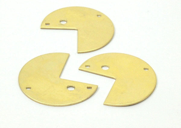 Brass Geometric Pendant, 10 Raw Brass Three Quarters Stamping Blanks, Pendants With 3 Holes (30x25x0.80mm) B0091