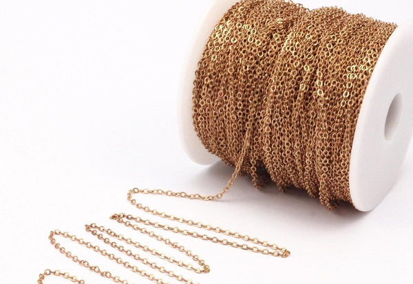 Solid Brass Chain, 5 M - (1.5x2mm) Raw Brass Soldered Chain - R006