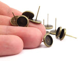 Iron Post Bronze Pad, 50 Antique Bronze Earring Posts 8mm Pad, Ear Studs D0192
