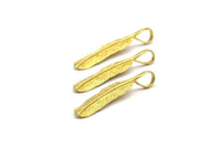Pirinç Amazon Yaprağı, Ham Pirinç Yaprak Bağlantı Parçaları, 1 Delikli Kabile Kolye Uçları (37x7mm) N0385