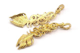 Bohemian Feather Pendant, Raw Brass Feather Charms, Feather Pendants (55x14mm) N0186