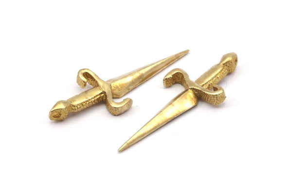 Knight&#39;s Sword Pendant, Raw Brass Sword Pendants (50x19mm) N0225