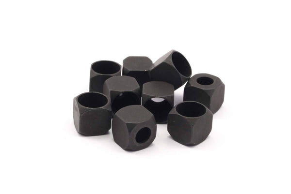 Siyah Kare Boncuklar, 6 Oksitlenmiş Pirinç Siyah Kare Küp Boncuk (8 mm) A0686 S505