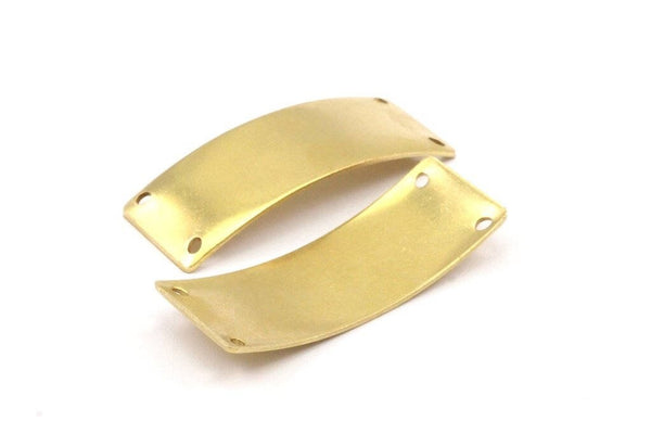 Pirinç Damgalama Boşluğu - 4 Delikli 10 Ham Pirinç Kavisli Dikdörtgen Damgalama Boşluğu (41x15x1mm) A0797