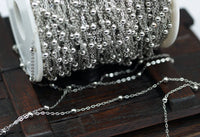 Silver Brass Chain, 1 Meter - 3.3 Feet (2x1.5 Mm) Silver Tone Brass Soldered Chain With Ball C54 ( Z022 )