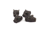 1 Gunmetal Leopard Head Beads, Cz Micro Pave Bead 17x10mm W01000 B-4