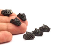 1 Gunmetal Leopard Head Beads, Cz Micro Pave Bead 17x10mm W01000 B-4