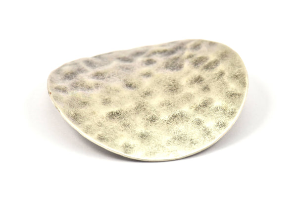 Gümüş Çekiçlenmiş Diskler, 2 Antik Gümüş Kaplamalı Pirinç Çekiçlenmiş Dalgalı Disk, Deliksiz (42 mm) Ww-42 B0116