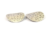 Gümüş Çekiçlenmiş Diskler, 2 Antik Gümüş Kaplamalı Pirinç Çekiçlenmiş Dalgalı Disk, Deliksiz (42 mm) Ww-42 B0116