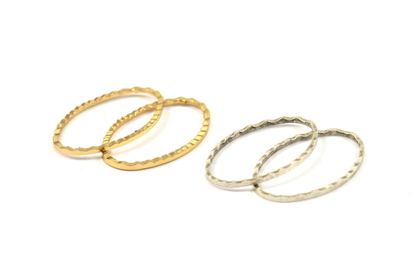 Silver / Gold Oval Ring , 12 Antique Silver - Gold Plated Brass Oval Faceted Ring, Connector, Charms (26x16x1.20mm) N0532