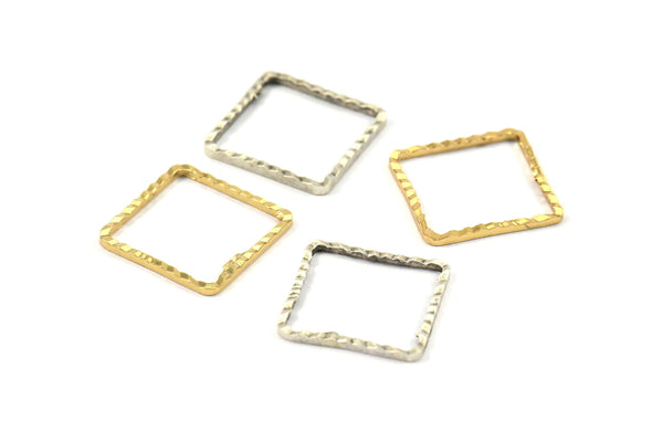 Silver / Gold Square Connector , 20 Antique Silver - Gold Plated Brass Square Connectors With Faceted One Side (14x0.85mm) N0541