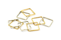 Silver / Gold Square Connector , 20 Antique Silver - Gold Plated Brass Square Connectors With Faceted One Side (14x0.85mm) N0541