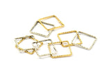Silver / Gold Square Connector , 20 Antique Silver - Gold Plated Brass Square Connectors With Faceted One Side (14x0.85mm) N0541