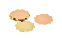 Gold / Rose Gold Flower Charm, 3 Gold - Rose Gold Plated Brass Flower Stamping Blank Tag Charms  (30mm) N0515 Q0136