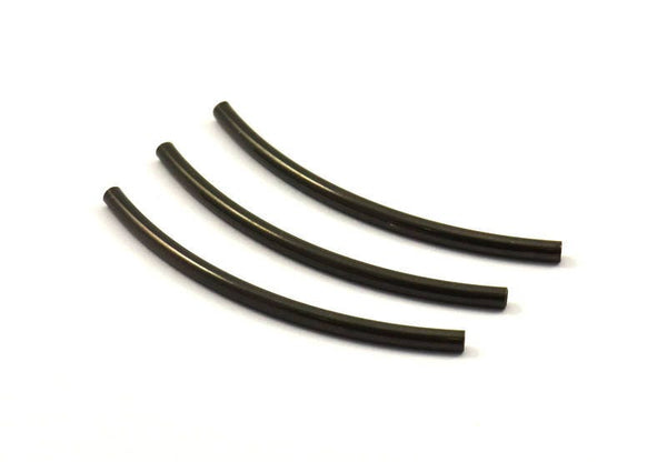 Black Textured Curved Tube Beads, 12 Black Oxidized Brass Curved Tubes (2x40mm) Bs 1405 S103