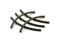 Black Textured Curved Tube Beads, 12 Black Oxidized Brass Curved Tubes (2x40mm) Bs 1405 S103