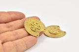 Semi Circle Pendant, 2 Raw Brass Semi Circle  Pendant with 2 Holes (28x25mm) N0391